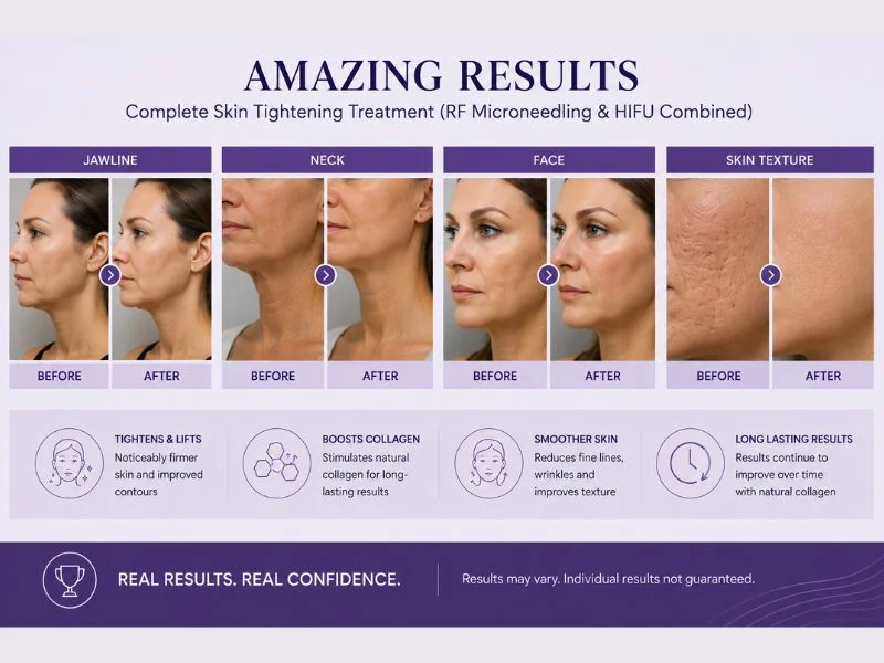 Before and after complete skin tightening treatment Leamington Spa results