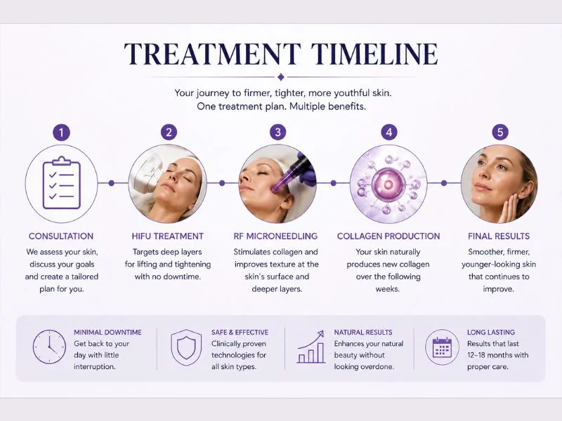 Timeline of how long complete skin tightening treatment Leamington Spa results take