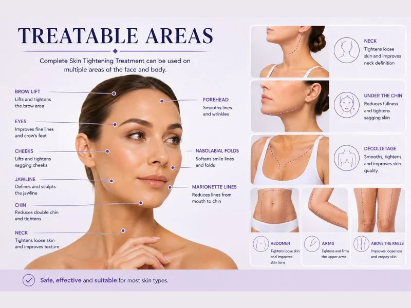 Areas of the body you can have complete skin tightening treatment Leamington Spa