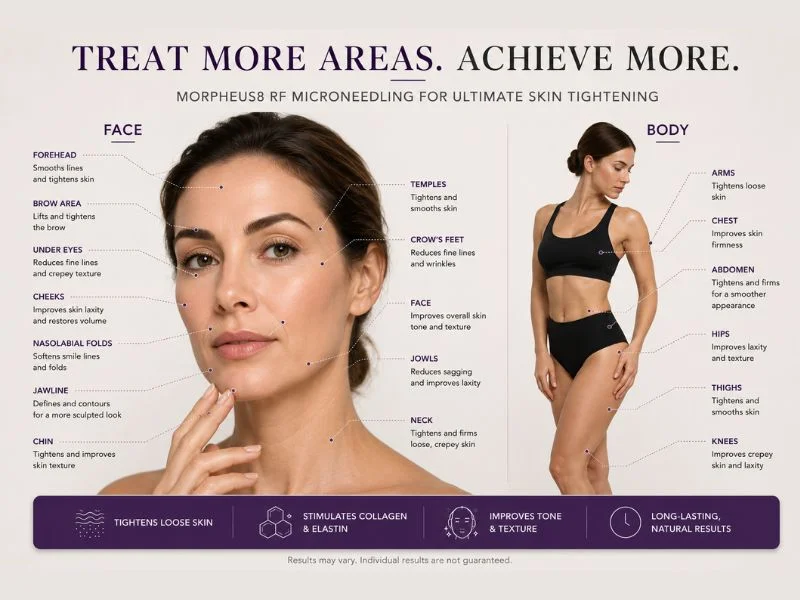 Total Skin tightening treatment Leamington Spa areas of the body and face that can be treated